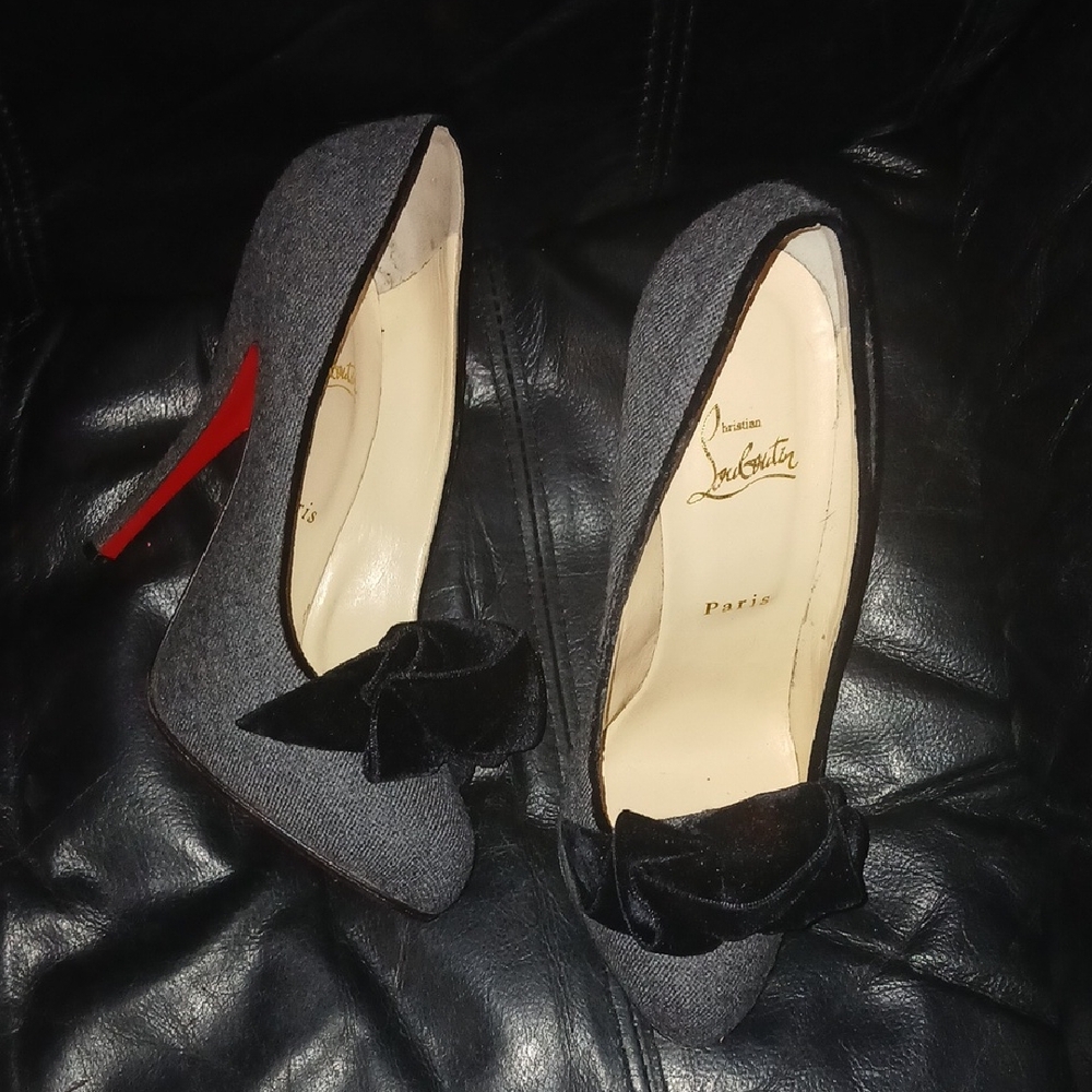 Christian Louboutin Gray Heels with Black Bow